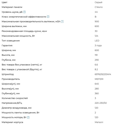 Встраиваемая вытяжка Meferi (Мефери) INBOX60GR GLASS ULTRA
