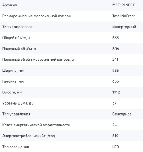 Холодильник MAUNFELD (Маунфилд) MFF191NFSX