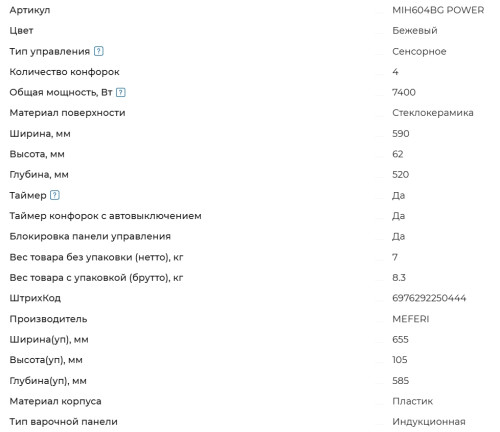 Индукционная варочная панель Meferi (Мефери) MIH604BG POWER