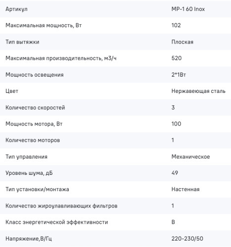 Вытяжка MAUNFELD (Маунфилд) MP-1 60 нержавеющая сталь