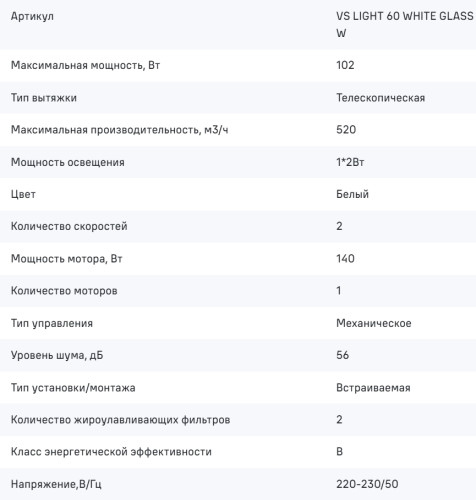 Встраиваемая вытяжка MAUNFELD (Маунфилд) VS Light Glass 60 белое стекло