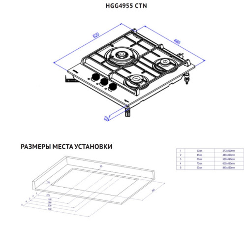 Газовая варочная панель Korting (Кёртинг) HGG 4955 CTN