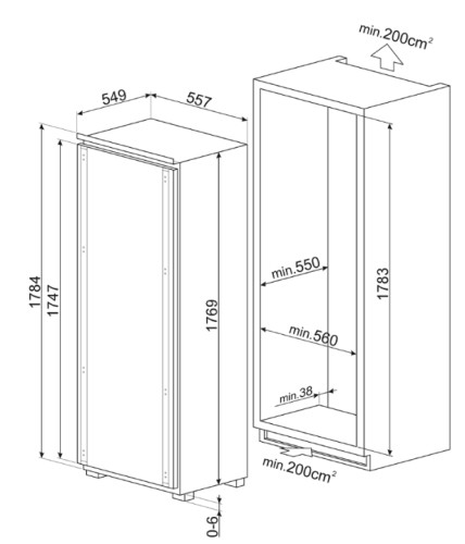Встаиваемая морозильная камера Smeg (Смег) S9F174DND