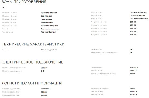 Газовая варочная панель Smeg (Смег) PGF75-4