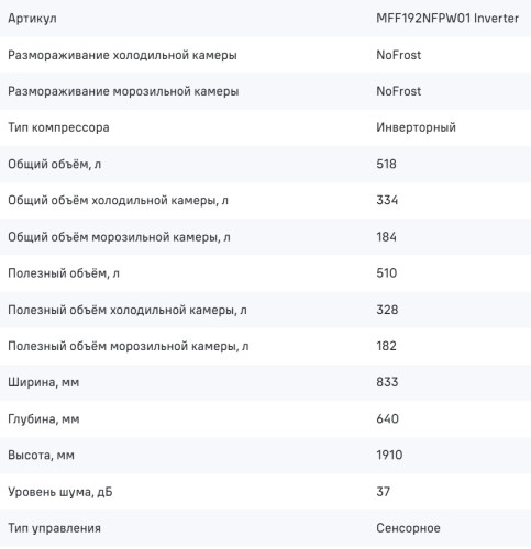 Холодильник MAUNFELD (Маунфилд) MFF192NFPW01 Inverter