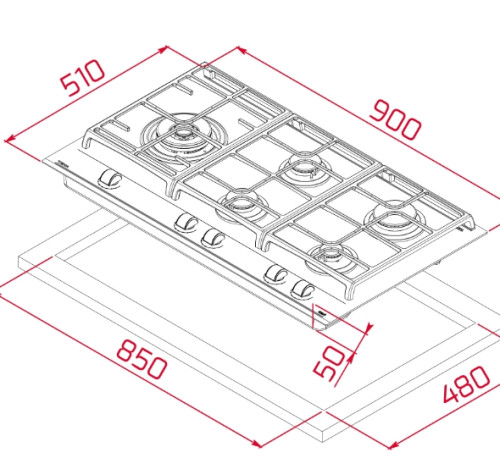 Газовая варочная панель Teka (Тека) GZC 95320 XBC BLACK