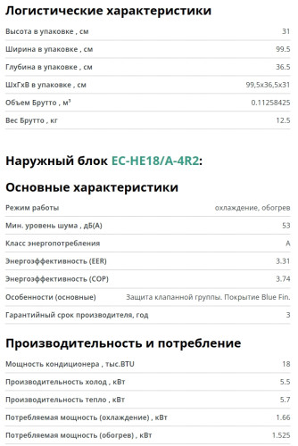 Сплит-система Ecoclima (Экоклима) ECW-HE18/AA-4R2