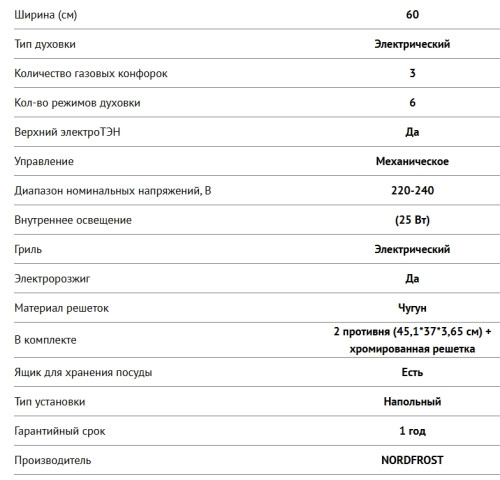 Комбинированная плита NORDFROST (Нордфрост) GE 6162 YR