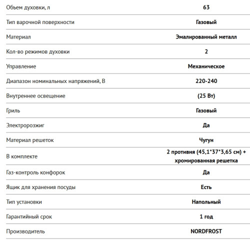 Газовая плита NORDFROST (Нордфрост) GG 6064 YR
