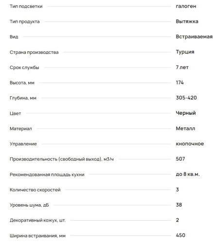 Встраиваемая вытяжка Krona (Крона) KAMILLA 450 BLACK