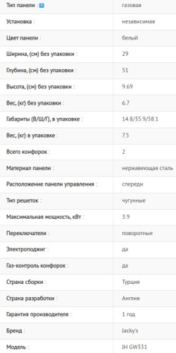 Газовая варочная панель Jacky's (Джекис) JH GW331