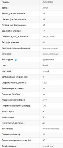 Стиральная машина Jacky's (Джекис) JW S0822B2