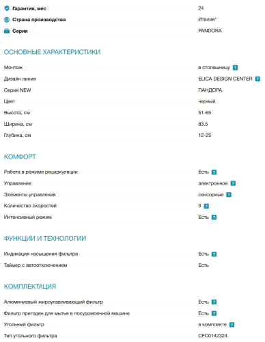Встраиваемая вытяжка Elica (Элика) PANDORA BL/F/90
