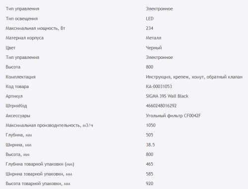 Вытяжка HOMSair (ХОМСэйр) SIGMA 39S Wall черный