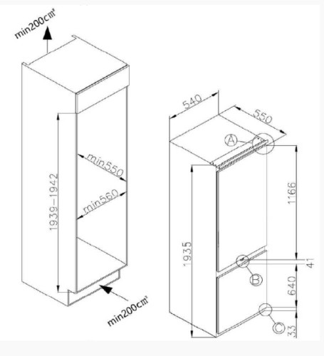 Встаиваемый холодильник Weissgauff (Вайсгауф) WRKI 195 Total NoFrost