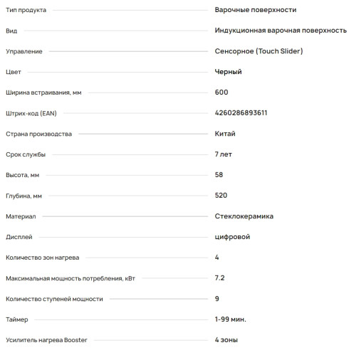 Индукционная варочная панель Krona (Крона) Meridiana 60 Bl